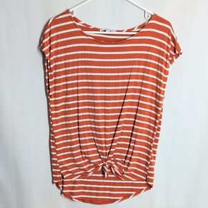 Green Envelope Orange and White Striped Short Sleeve Top